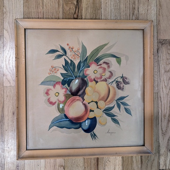 Ruben Kuper Other - Ruben Kupur VTG Art Deco Gouache Floral Fruit Still Life Painting Framed Signed